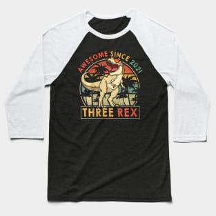 Kids Three Rex 3rd Birthday Third Dinosaur Year Old Baseball T-Shirt